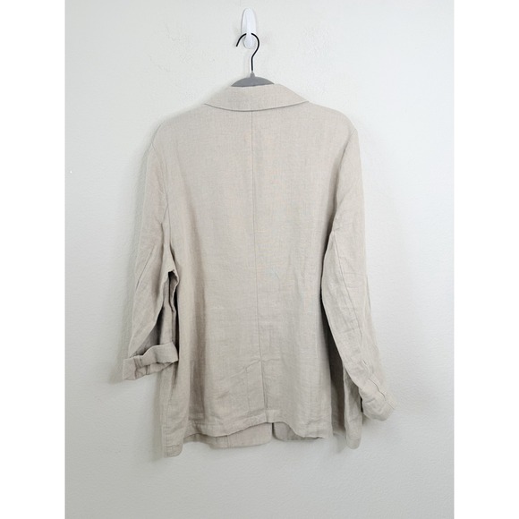 Garnet Hill 100% Linen Blazer Jacket XL Oatmeal Relaxed Fit Lightweight Coastal